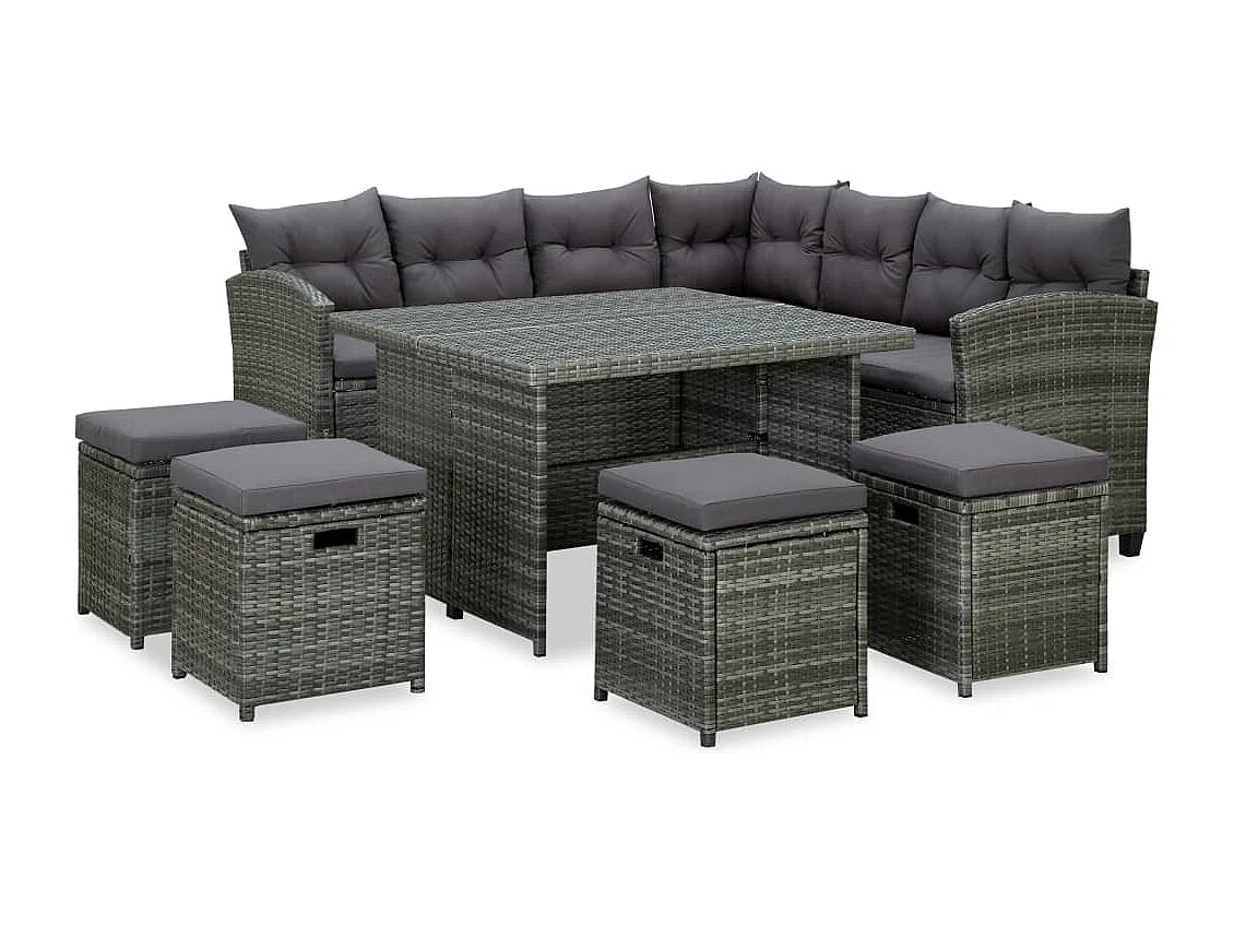 6-tlg. Garten-Lounge-Set mit Auflagen Poly Rattan Grau