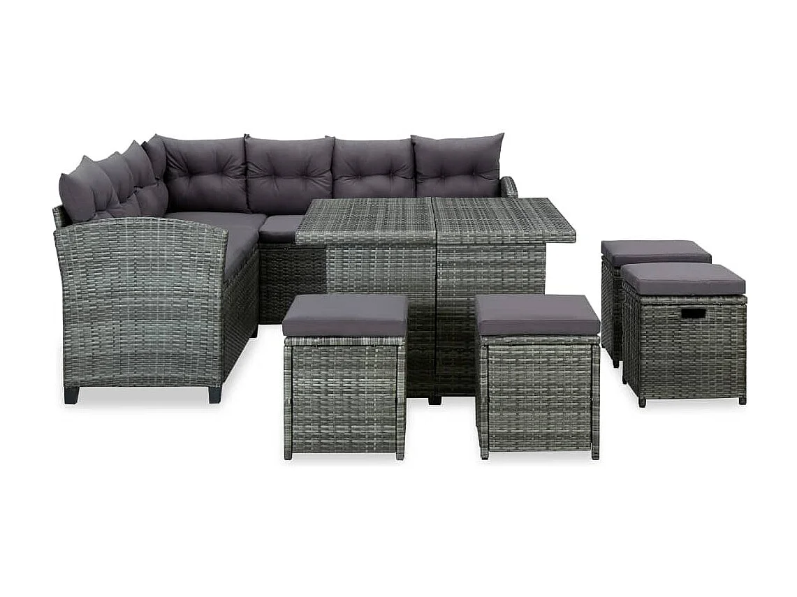 6-tlg. Garten-Lounge-Set mit Auflagen Poly Rattan Grau