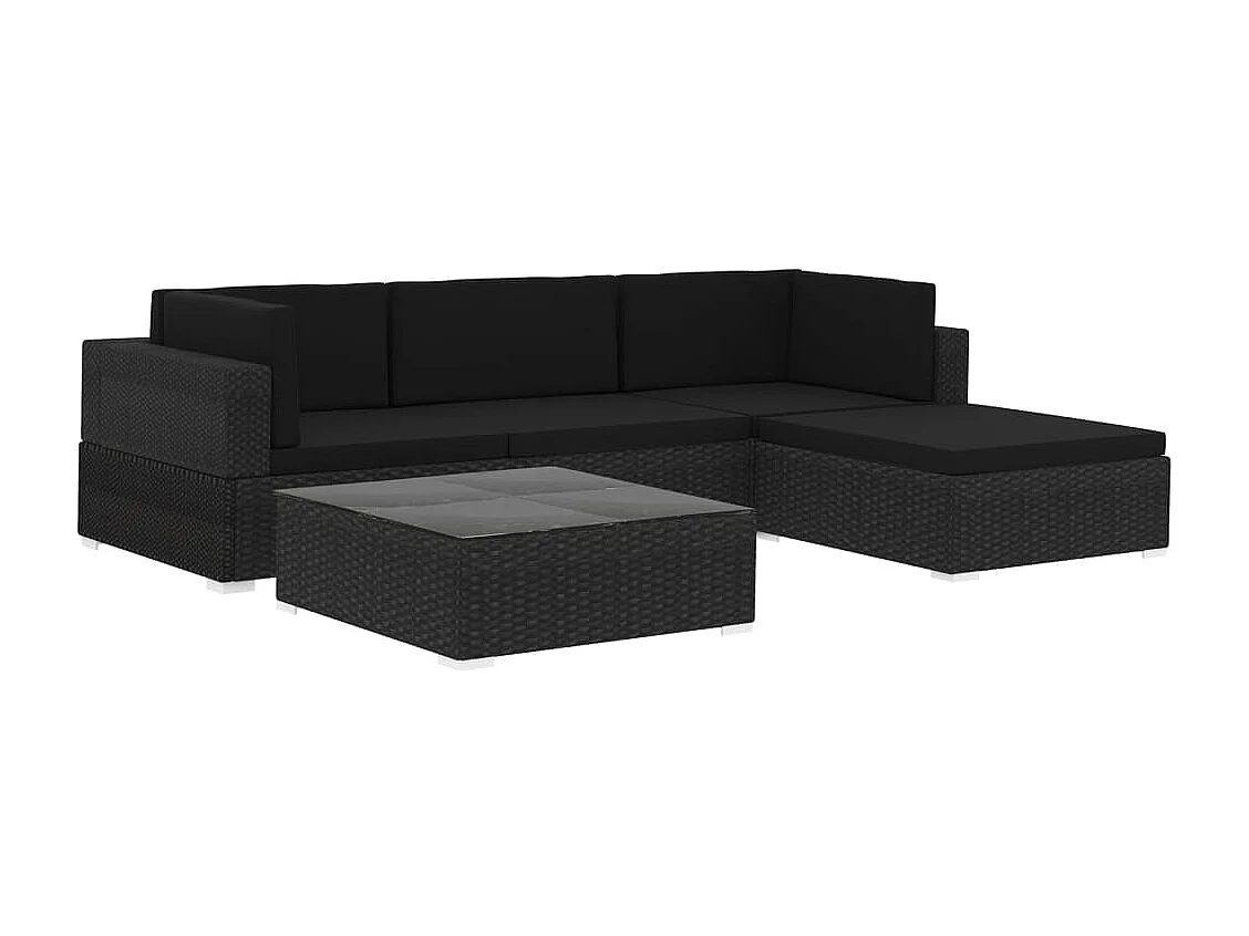 Salon de jardin 5 pcs avec coussins Résine tressée Noir