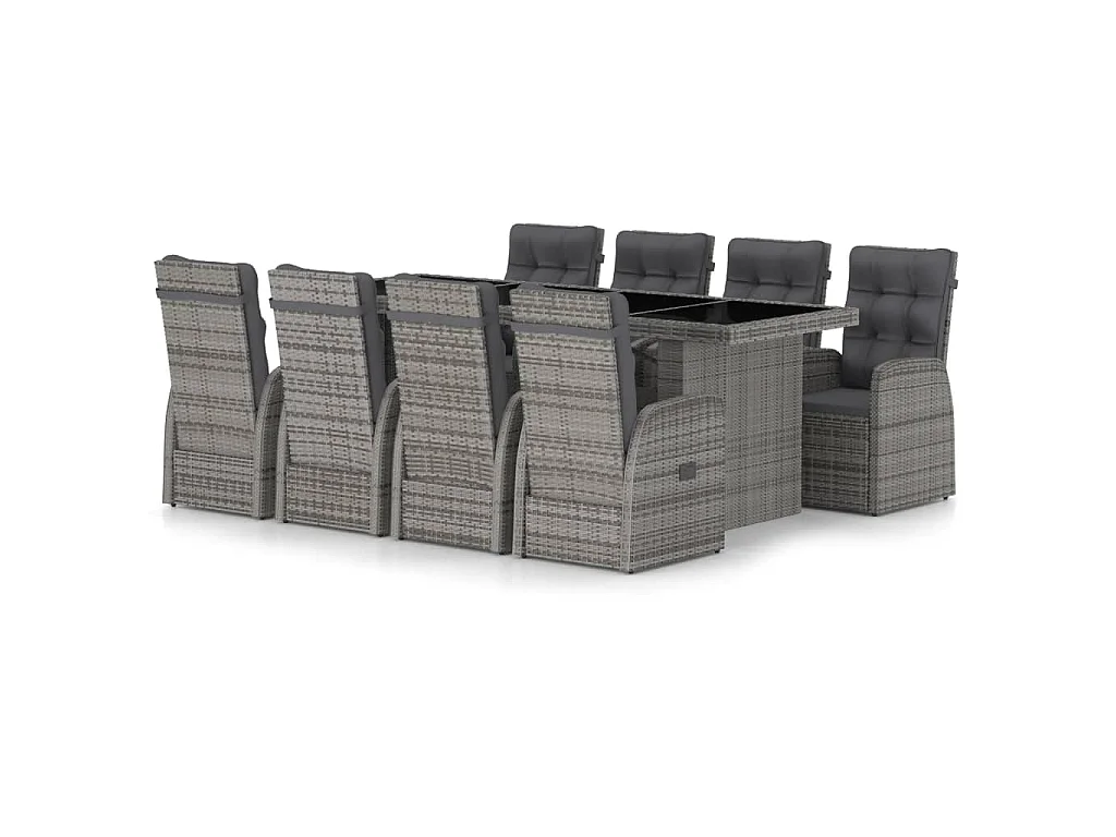 9-tlg. Garten-Essgruppe mit Kissen Poly Rattan Grau