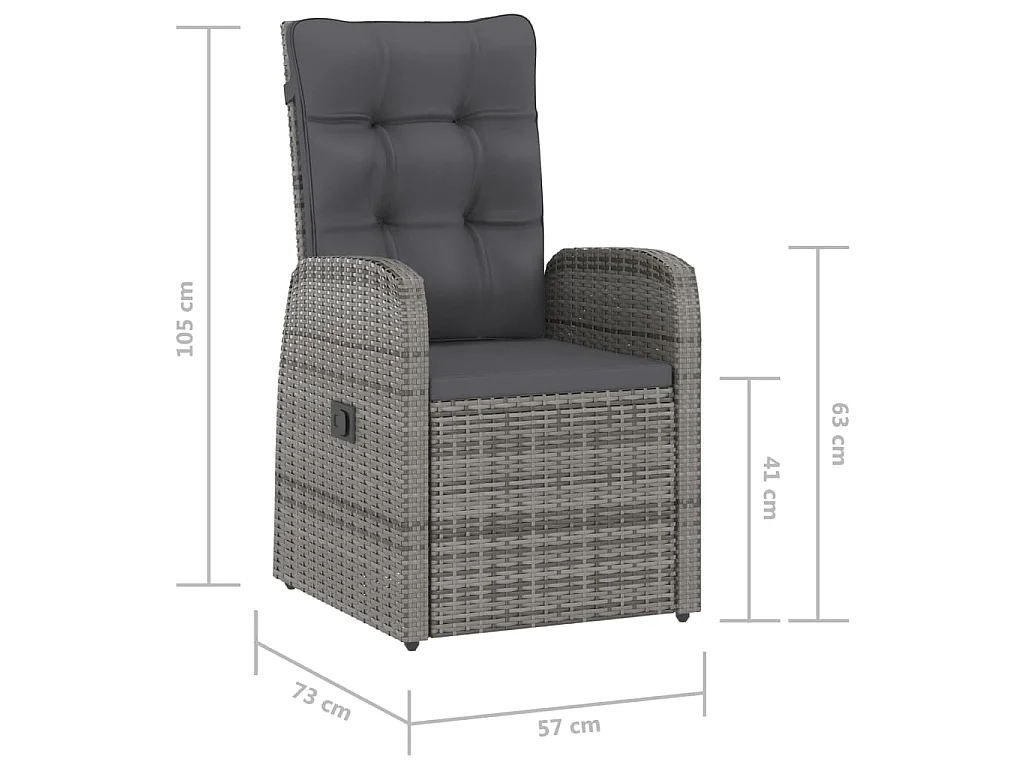 9-tlg. Garten-Essgruppe mit Kissen Poly Rattan Grau
