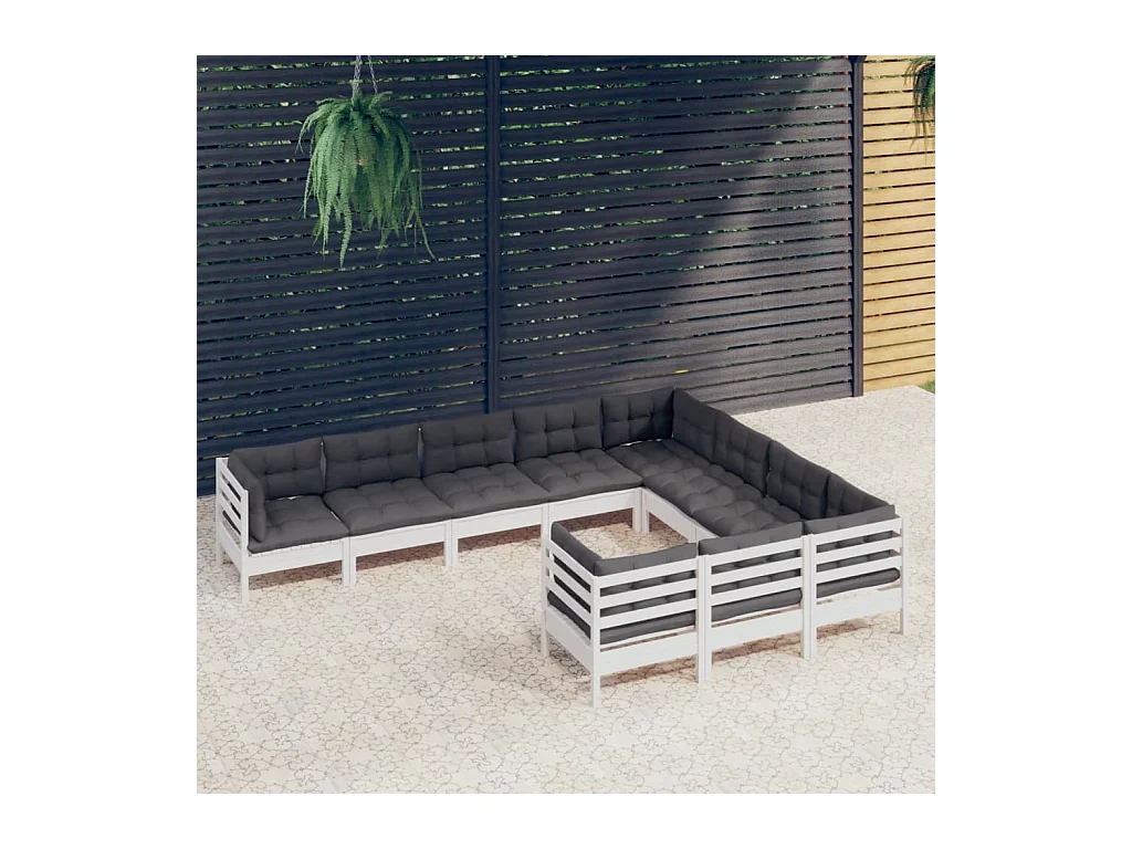 10-delige Loungeset met kussens grenenhout wit