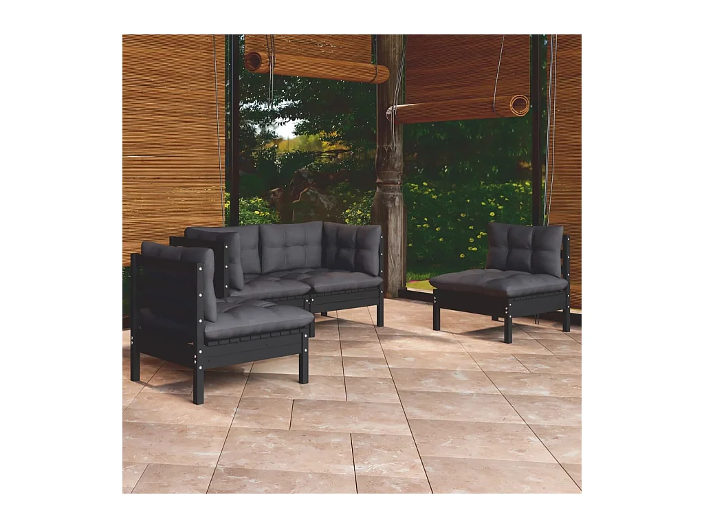 Salon de jardin 4 pcs avec coussins bois de pin massif