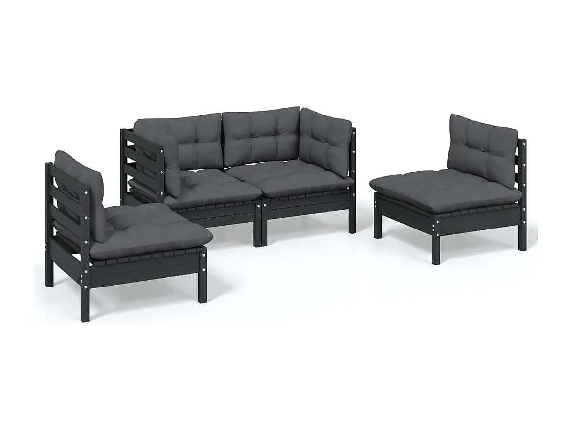 4 pcs conjunto lounge jardim c/ almofadões pinho maciço