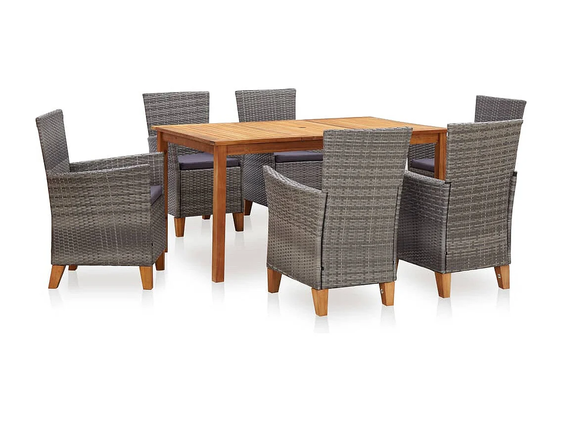 7-delige Eethoek poly rattan en massief acaciahout grijs