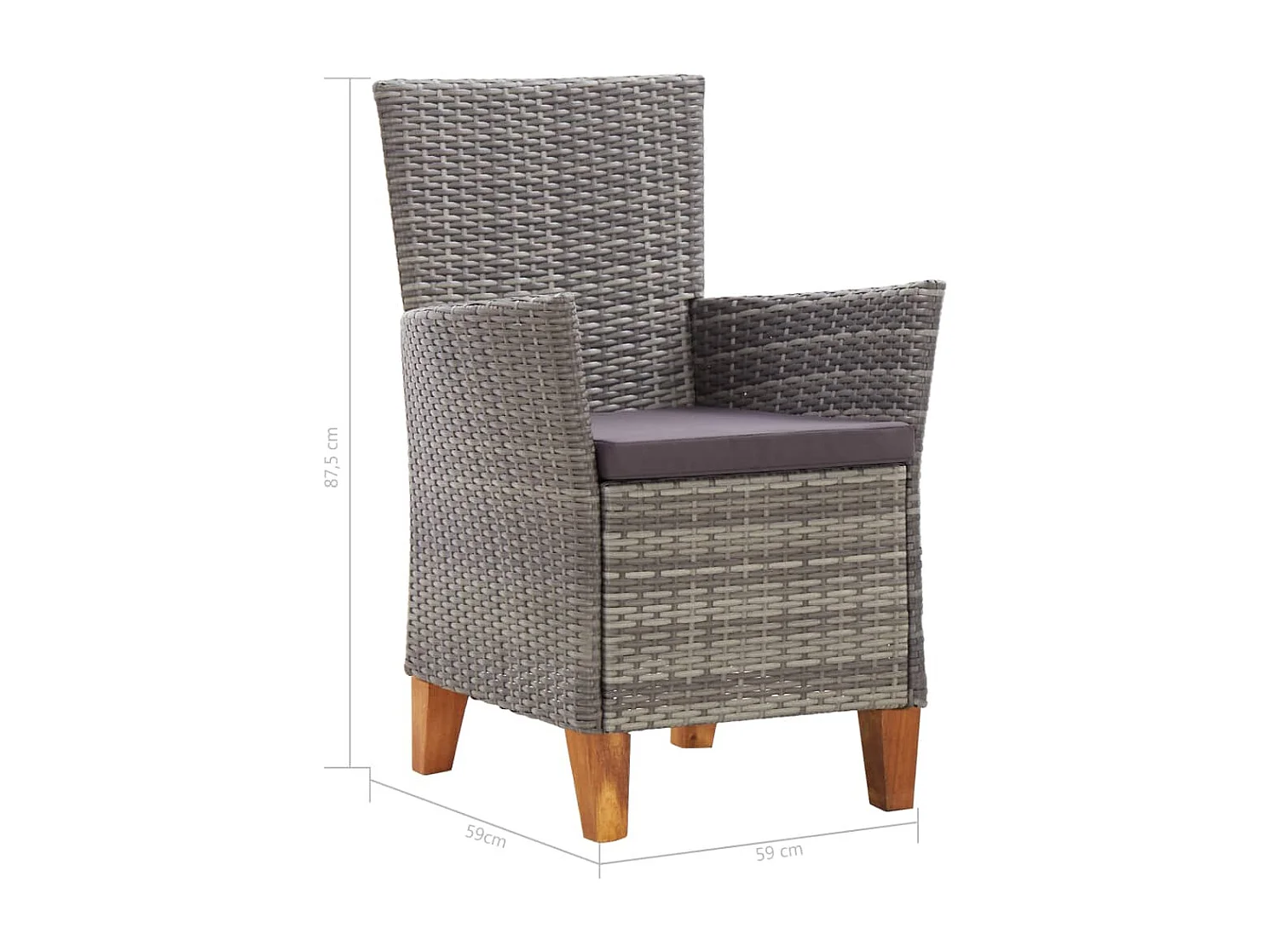 7-delige Eethoek poly rattan en massief acaciahout grijs