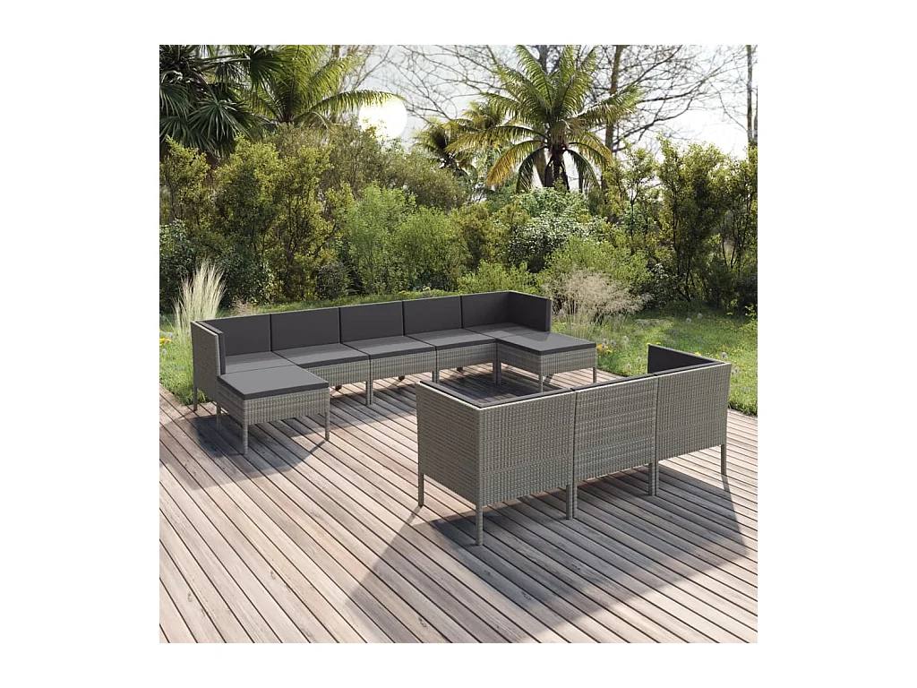 Salon de jardin 10 pcs avec coussins Résine tressée Gris