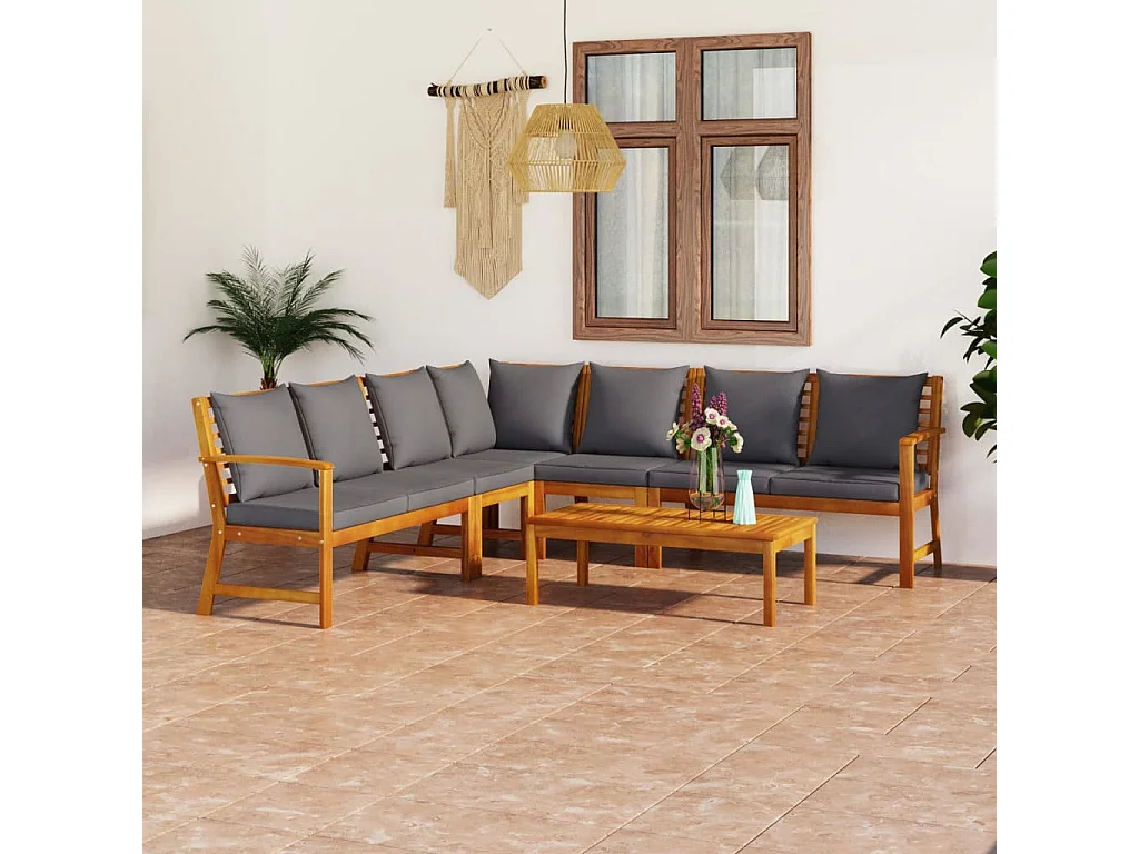 Salon de jardin 6 pcs avec coussin Bois d'acacia solide