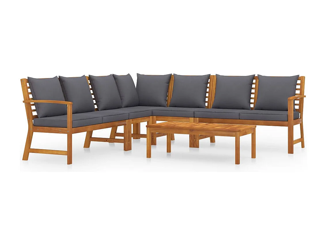 Salon de jardin 6 pcs avec coussin Bois d'acacia solide