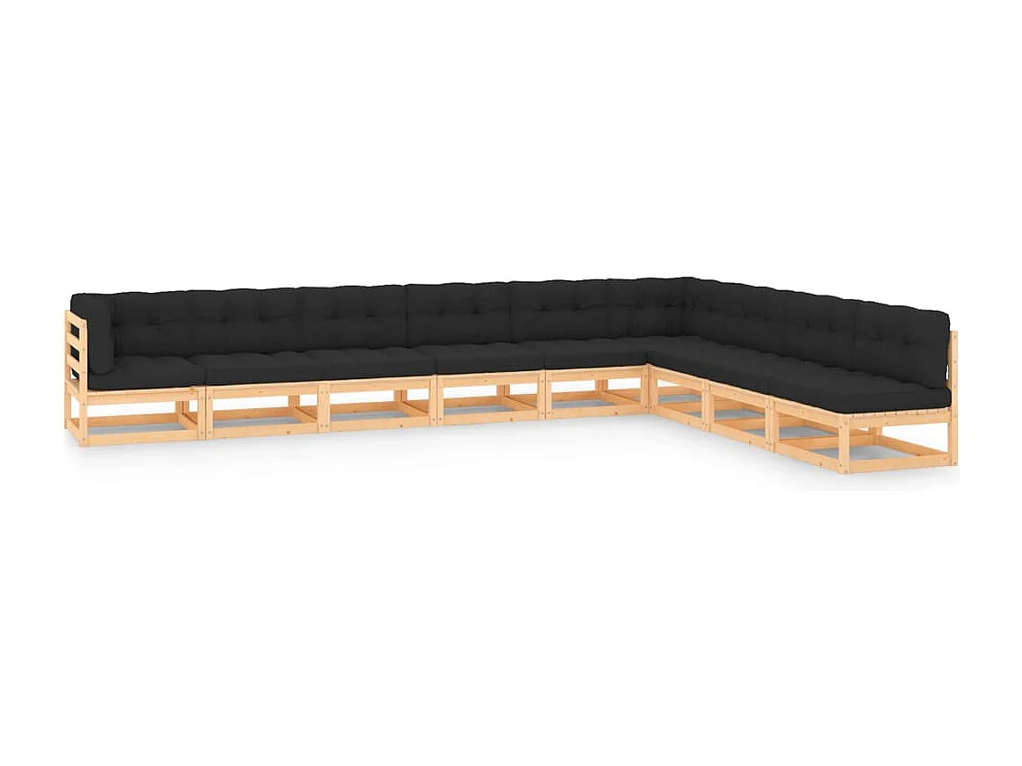 Salon de jardin 9 pcs avec coussins anthracite Pin massif