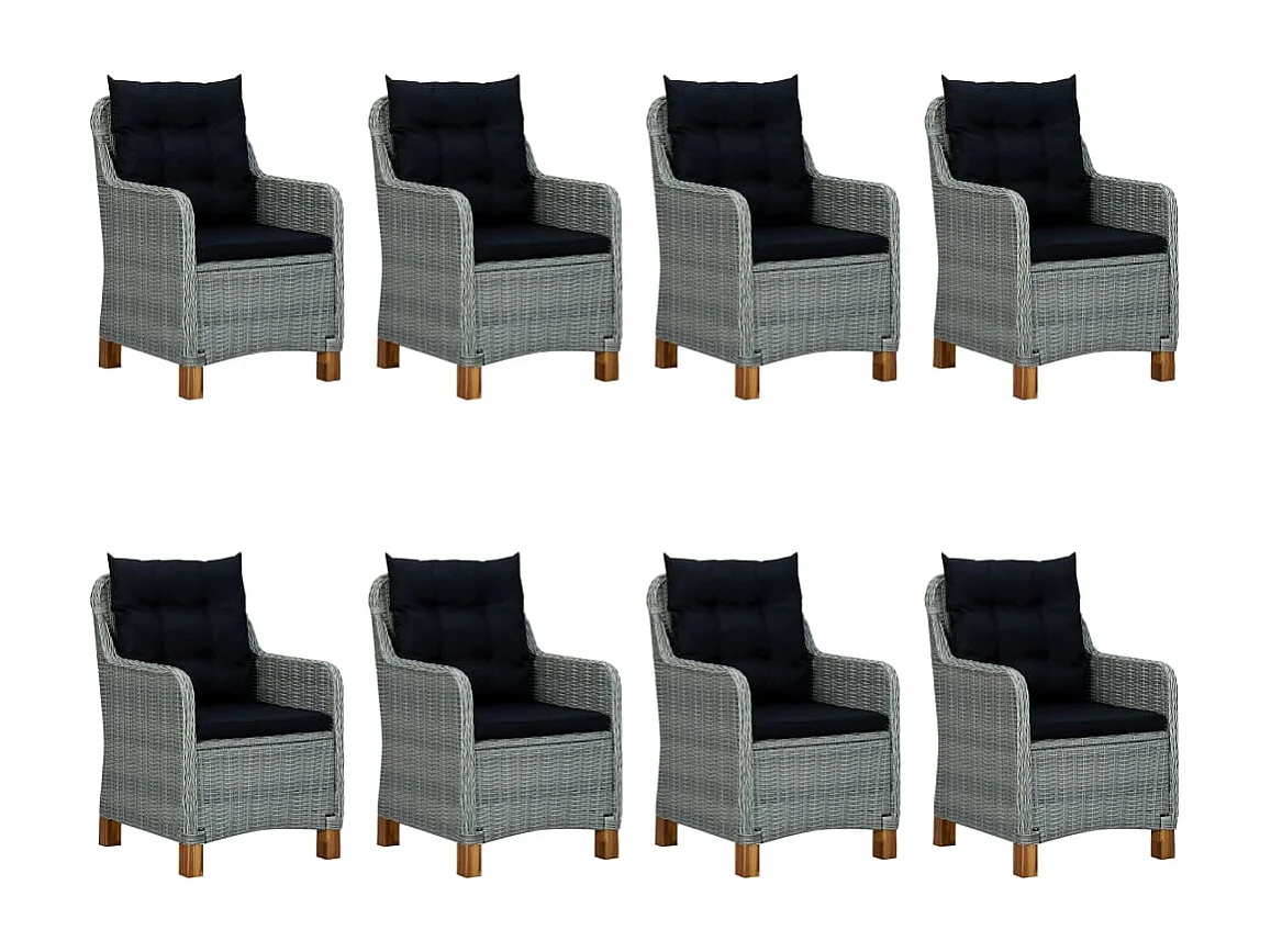 Ensemble à manger d'extérieur et coussins 9 pcs résine tressée