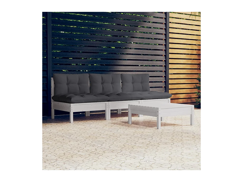 Set Divani da Giardino 4 pz con Cuscini Antracite Legno di Pino