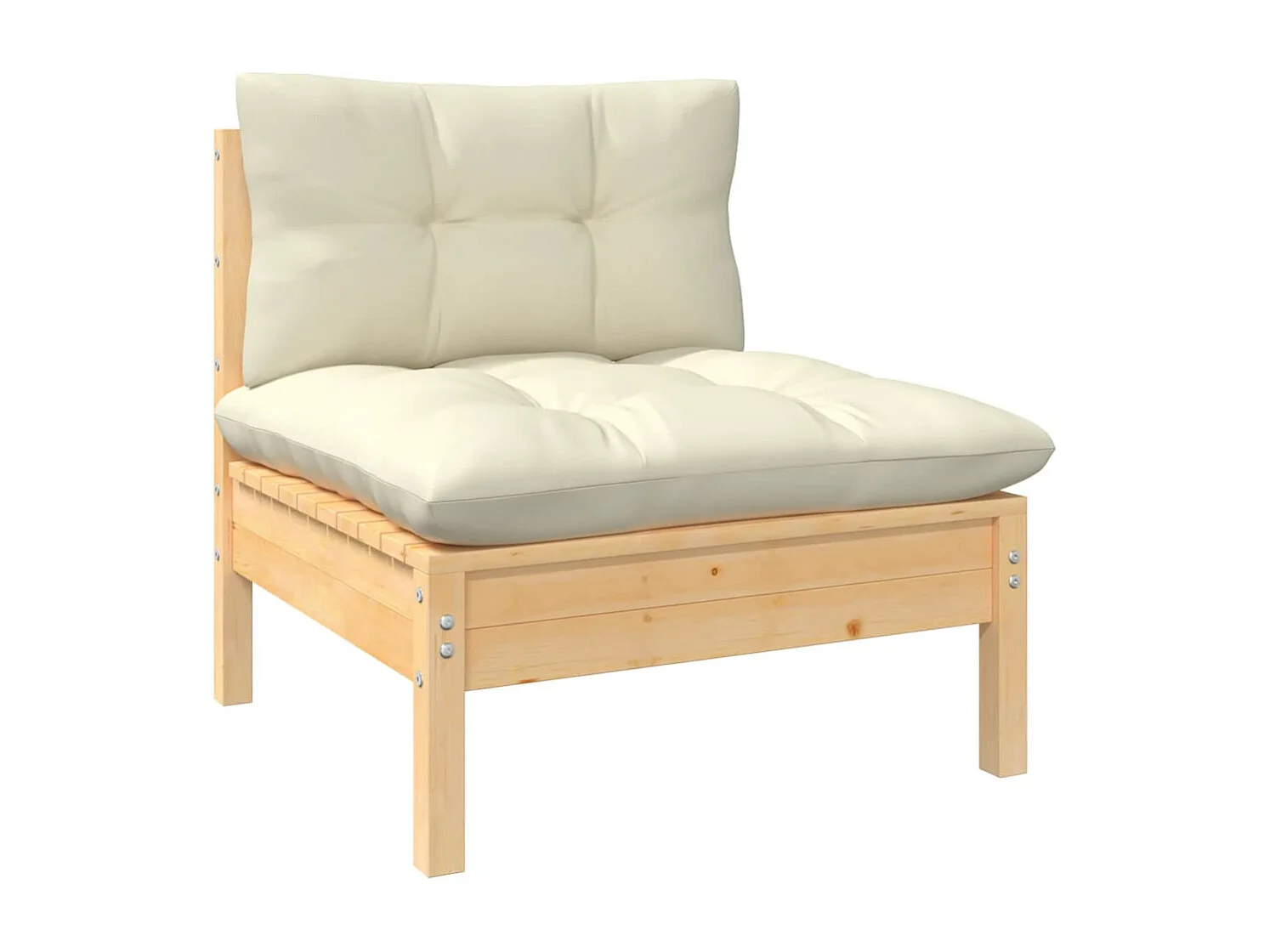 4-tlg. Garten-Lounge-Set mit Creme Kissen Massivholz Kiefer
