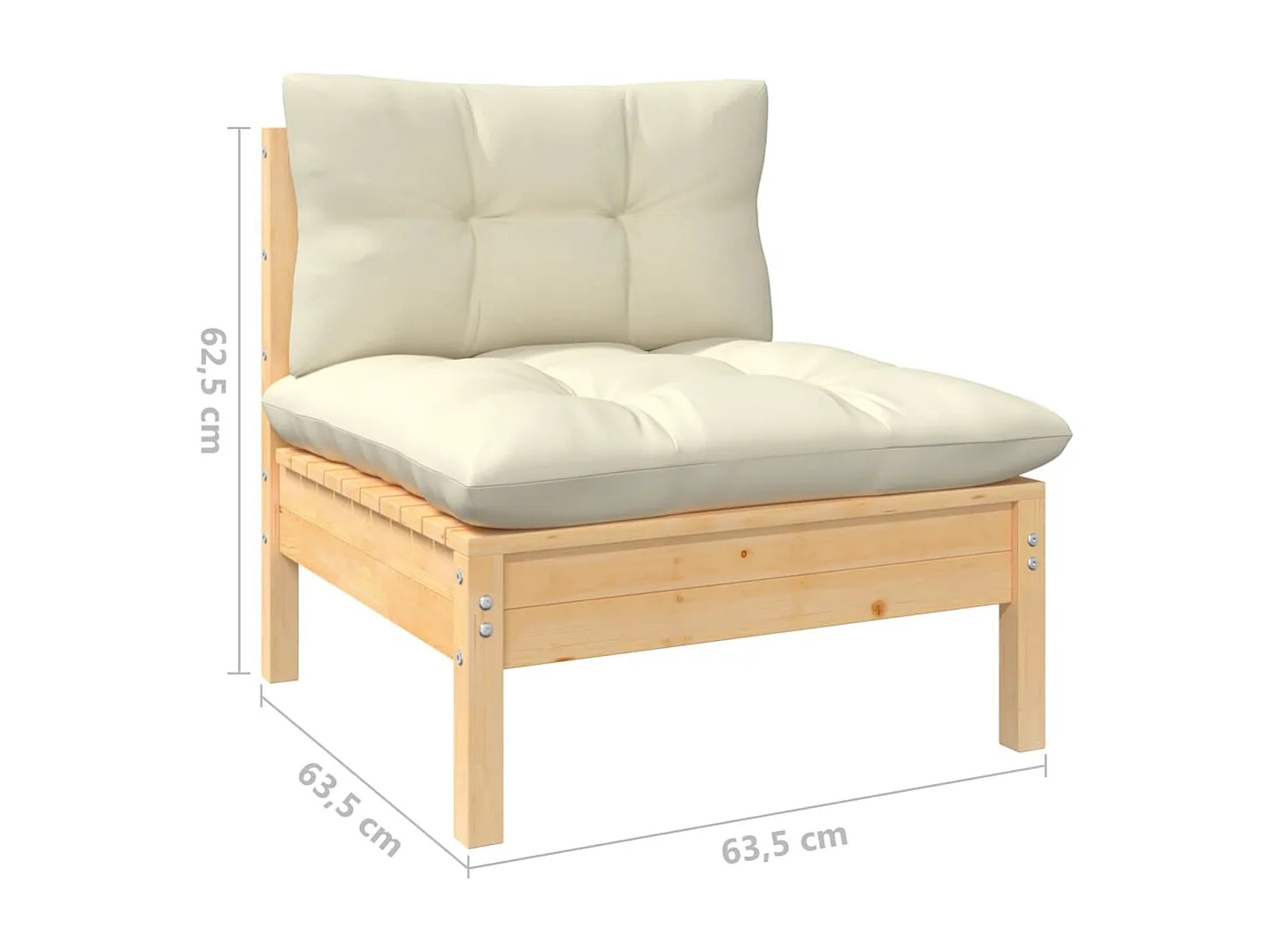4-tlg. Garten-Lounge-Set mit Creme Kissen Massivholz Kiefer
