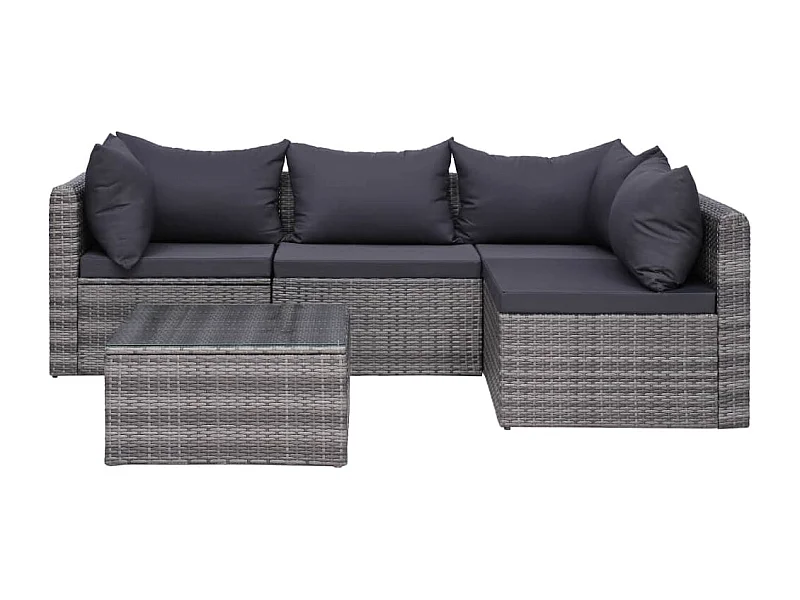 5-tlg. Garten-Sofagarnitur mit Polstern & Kissen Poly Rattan Grau