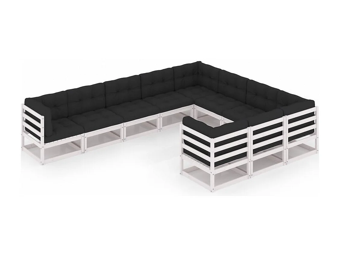 10-delige Loungeset met kussens massief grenenhout wit