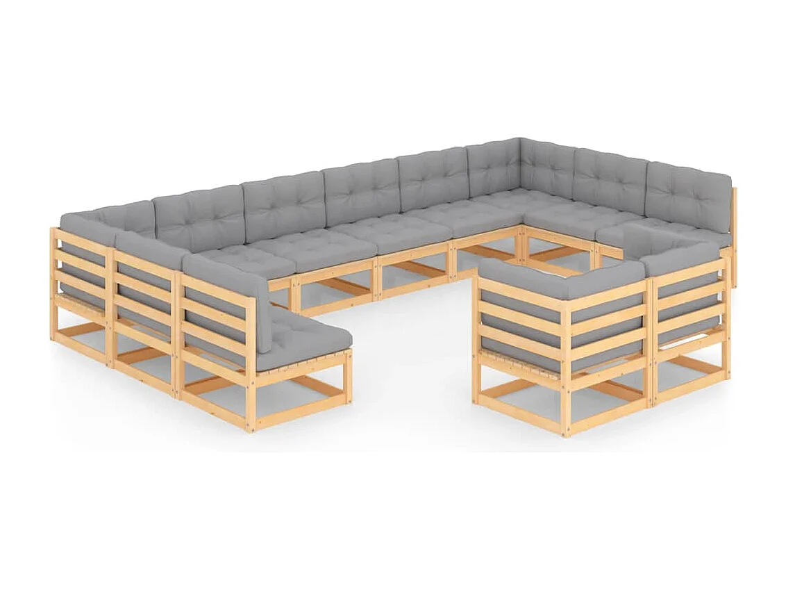 12-tlg. Garten-Lounge-Set mit Kissen Massivholz Kiefer