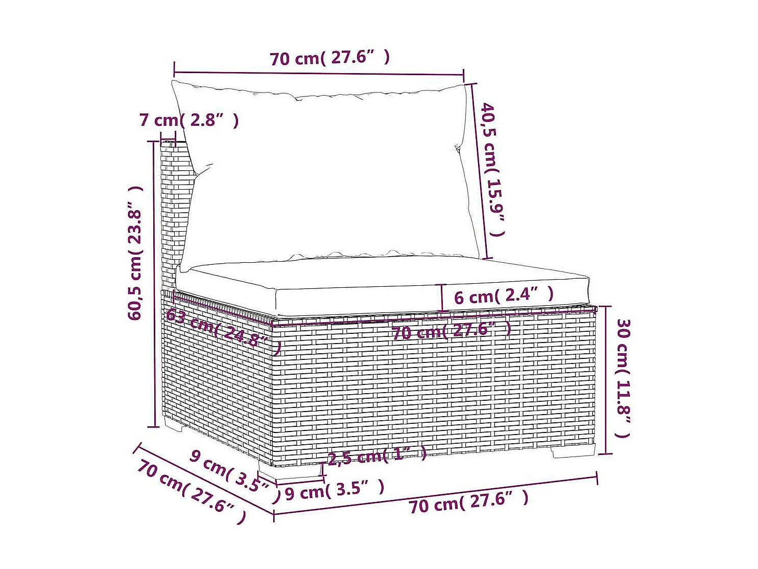 5 pcs conjunto lounge de jardim c/ almofadões vime PE cinzento