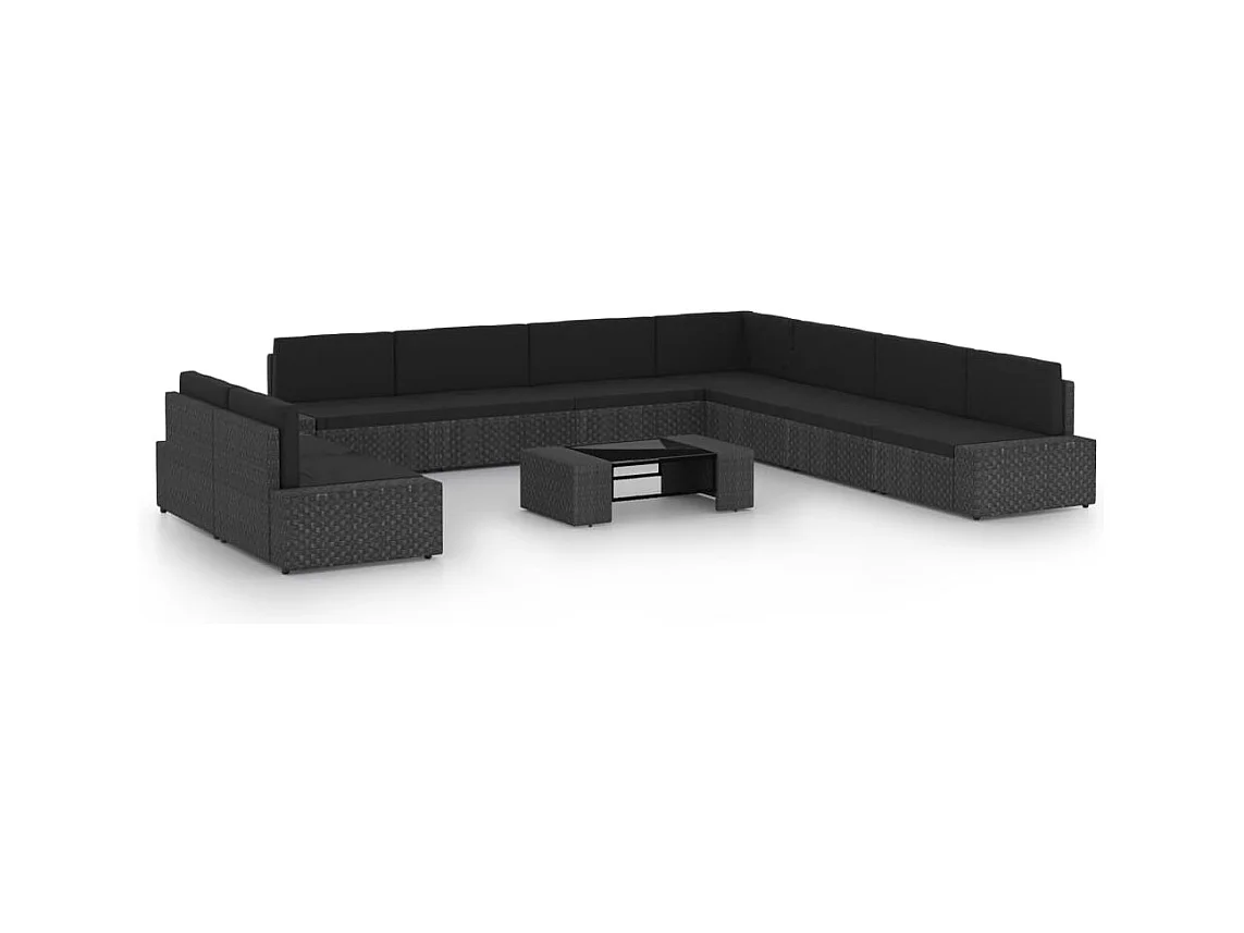 Salon de jardin 10 pcs avec coussins Noir Résine tressée