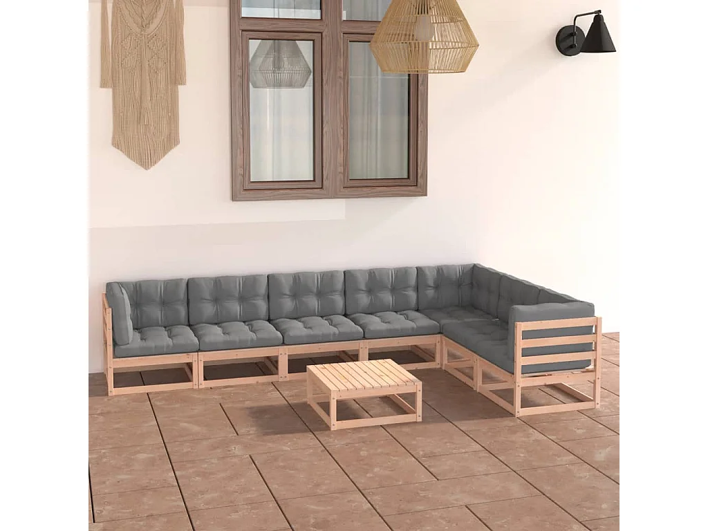 8-tlg. Garten-Lounge-Set mit Kissen Massivholz Kiefer
