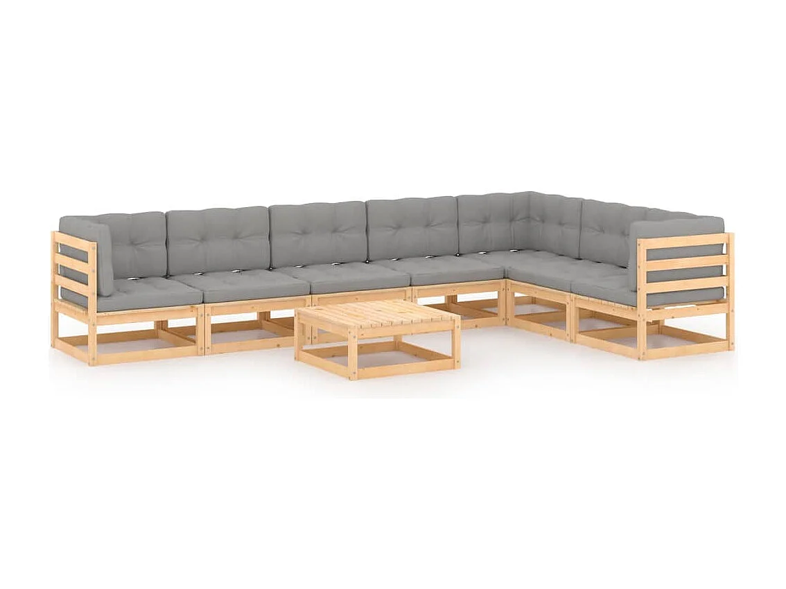 8-tlg. Garten-Lounge-Set mit Kissen Massivholz Kiefer