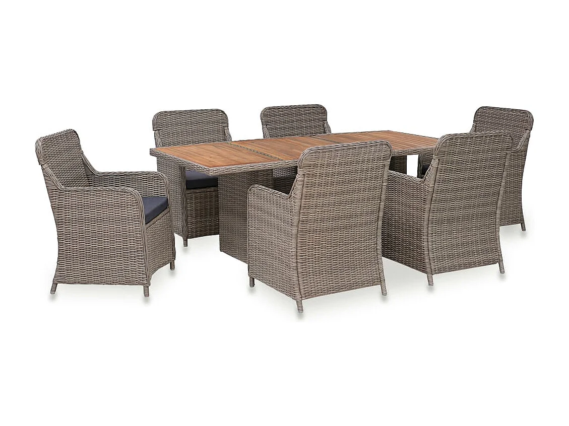 Ensemble à manger d'extérieur 7pcs avec coussins Résine tressée