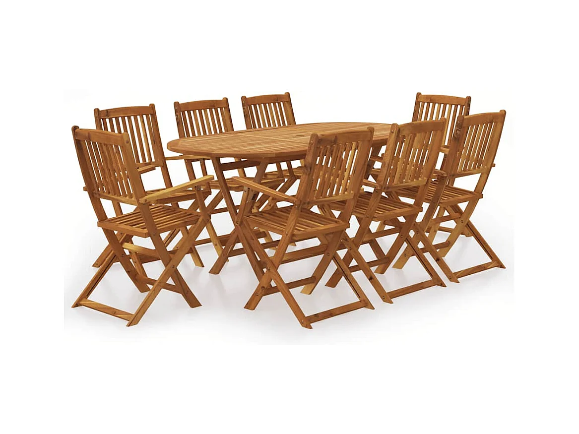 Ensemble à manger d'extérieur pliable 9pcs Bois d'acacia solide