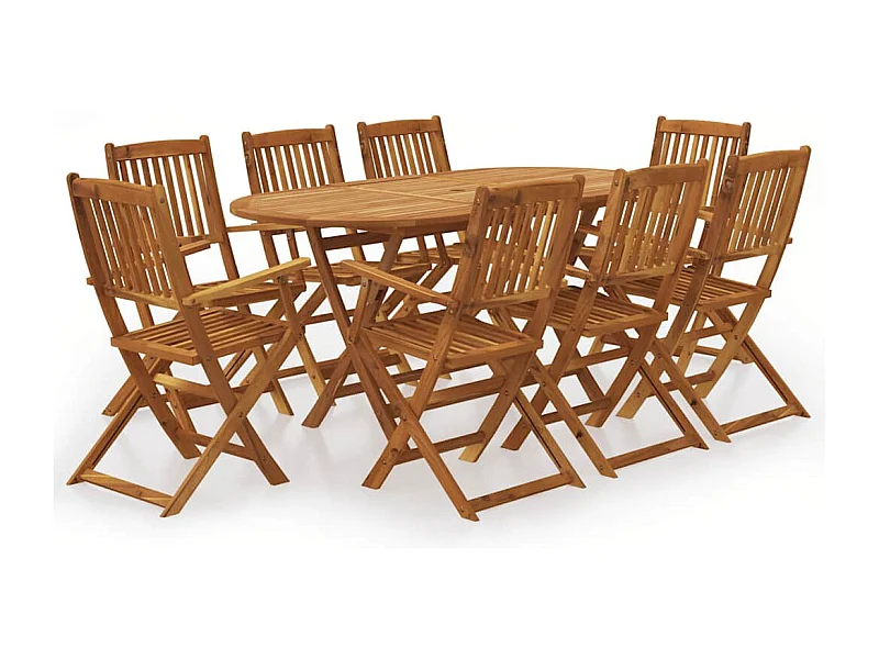 Ensemble à manger d'extérieur pliable 9pcs Bois d'acacia solide