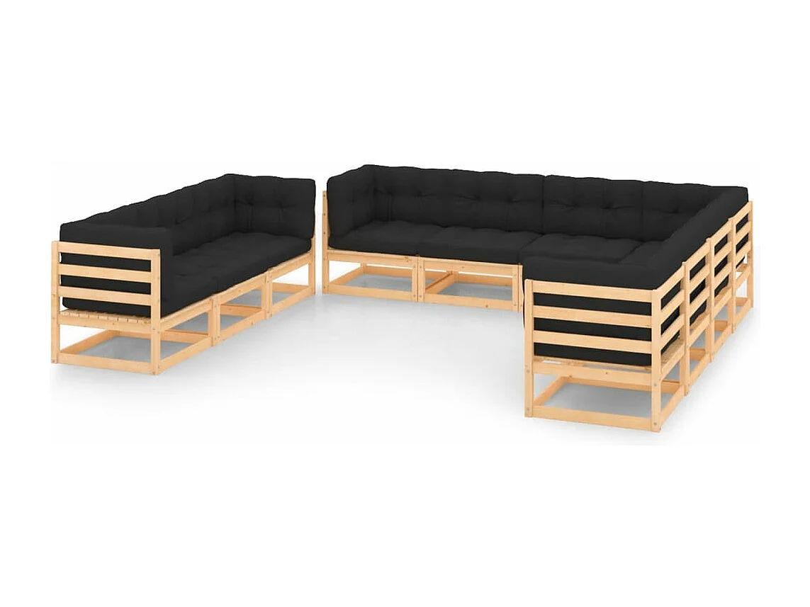 10-delige Loungeset met kussens massief grenenhout