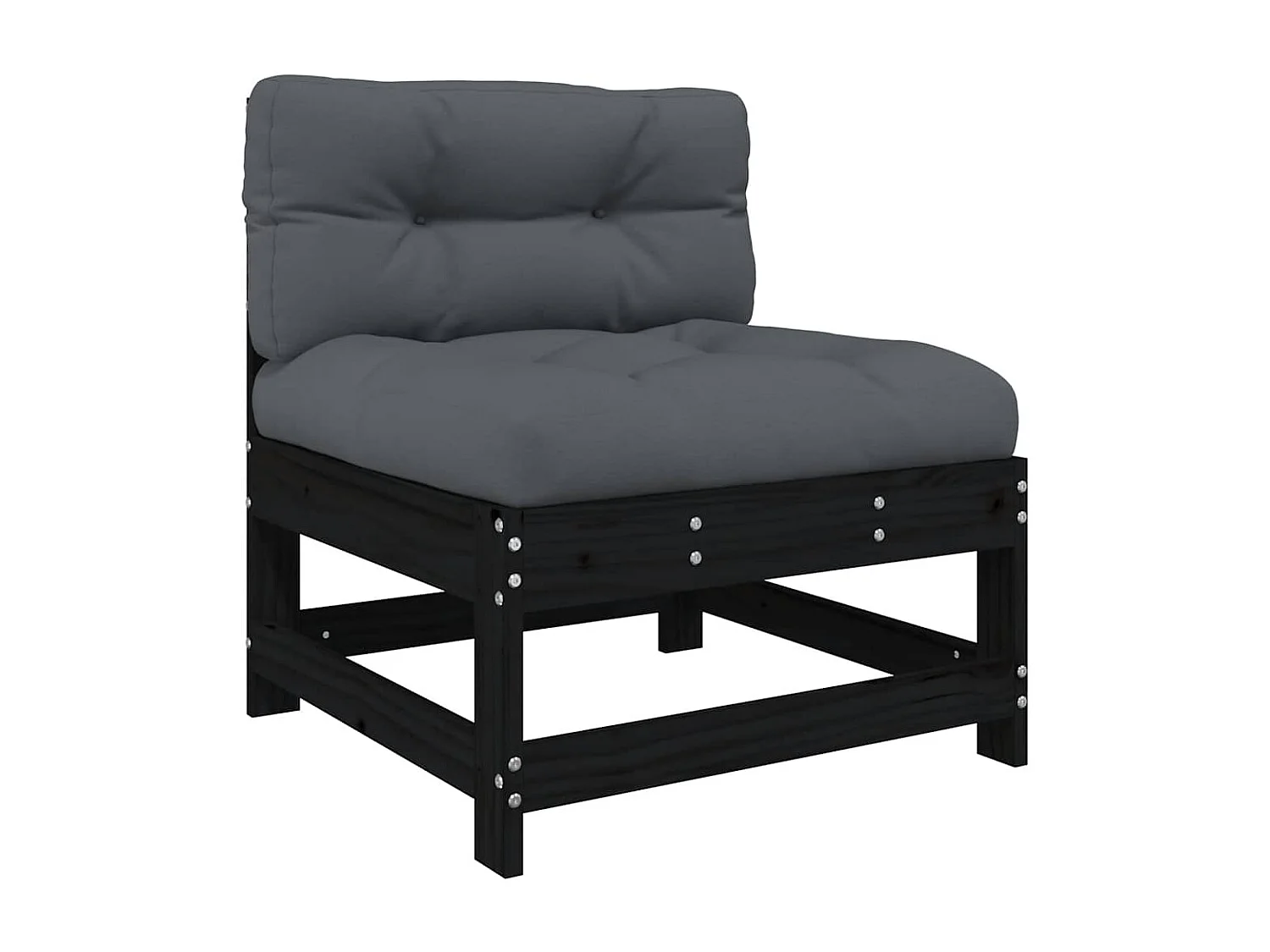 Salon de jardin 3 pcs avec coussins noir bois massif