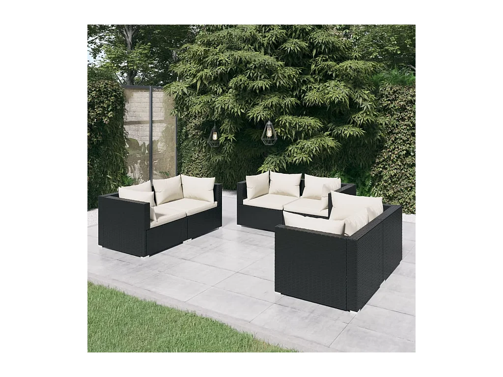 Set Divani da Giardino 6 pz con Cuscini in Polyrattan Nero