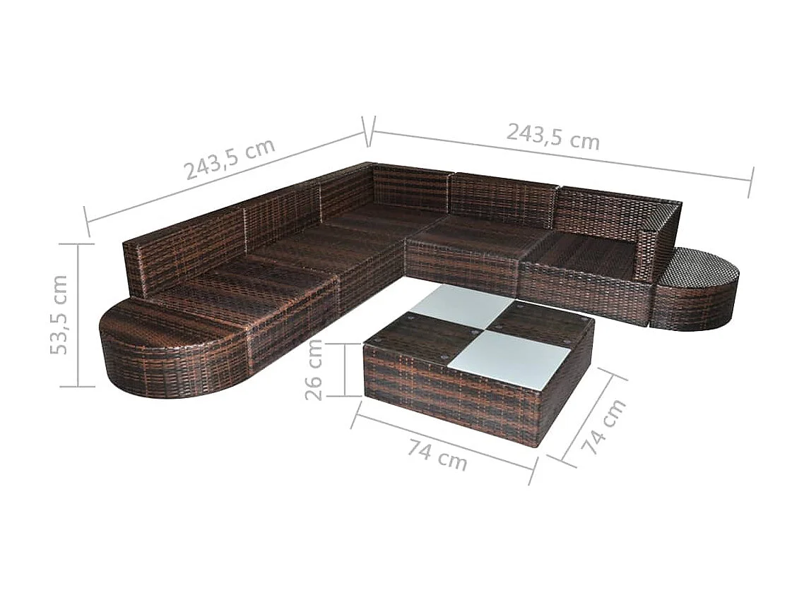 8-tlg. Garten-Lounge-Set mit Kissen Poly Rattan Braun