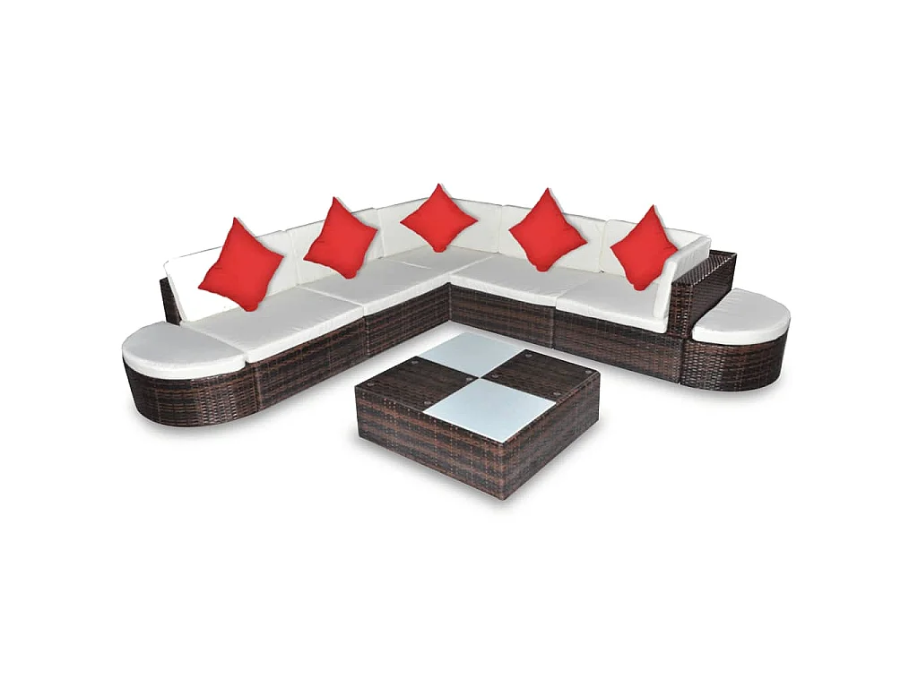 Set Divani da Giardino 8 pz con Cuscini in Polyrattan Marrone