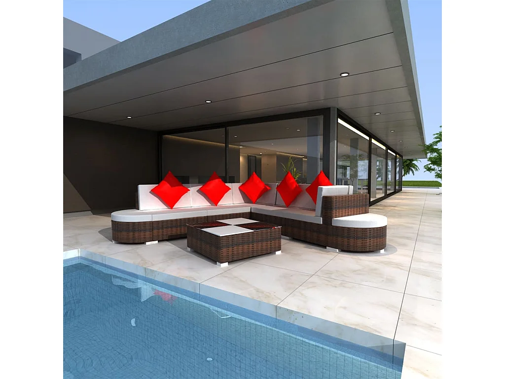 Set Divani da Giardino 8 pz con Cuscini in Polyrattan Marrone