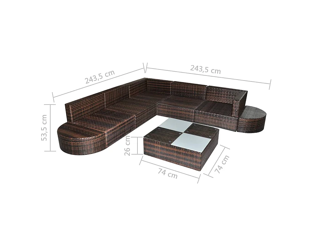 Set Divani da Giardino 8 pz con Cuscini in Polyrattan Marrone