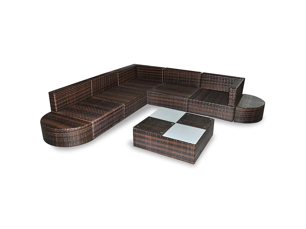 Set Divani da Giardino 8 pz con Cuscini in Polyrattan Marrone