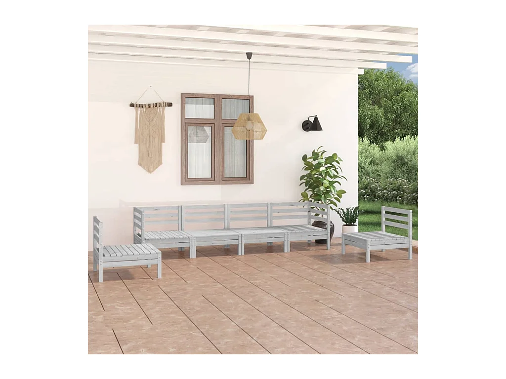 Salon de jardin 6 pcs Blanc Bois de pin massif
