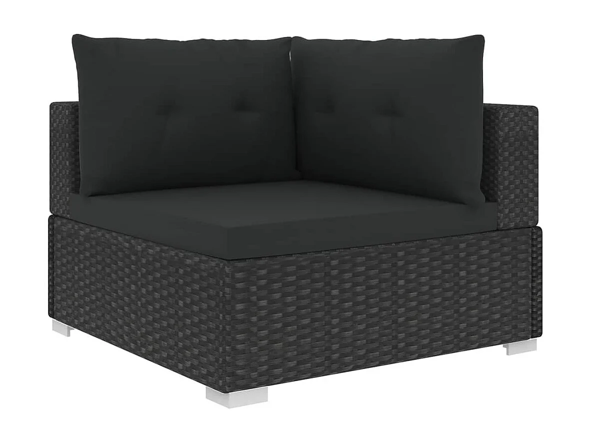 10-delige Loungeset met kussens poly rattan zwart