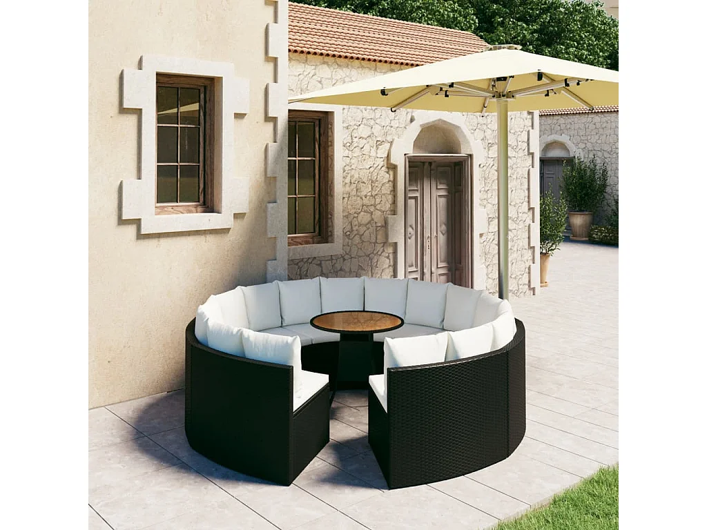 Set Divani da Giardino 9 pz con Cuscini in Polyrattan Nero