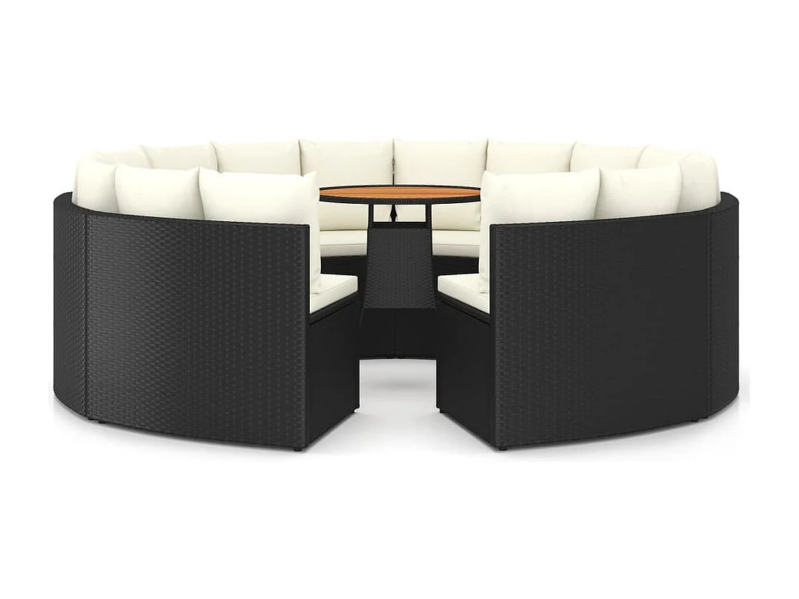 Set Divani da Giardino 9 pz con Cuscini in Polyrattan Nero