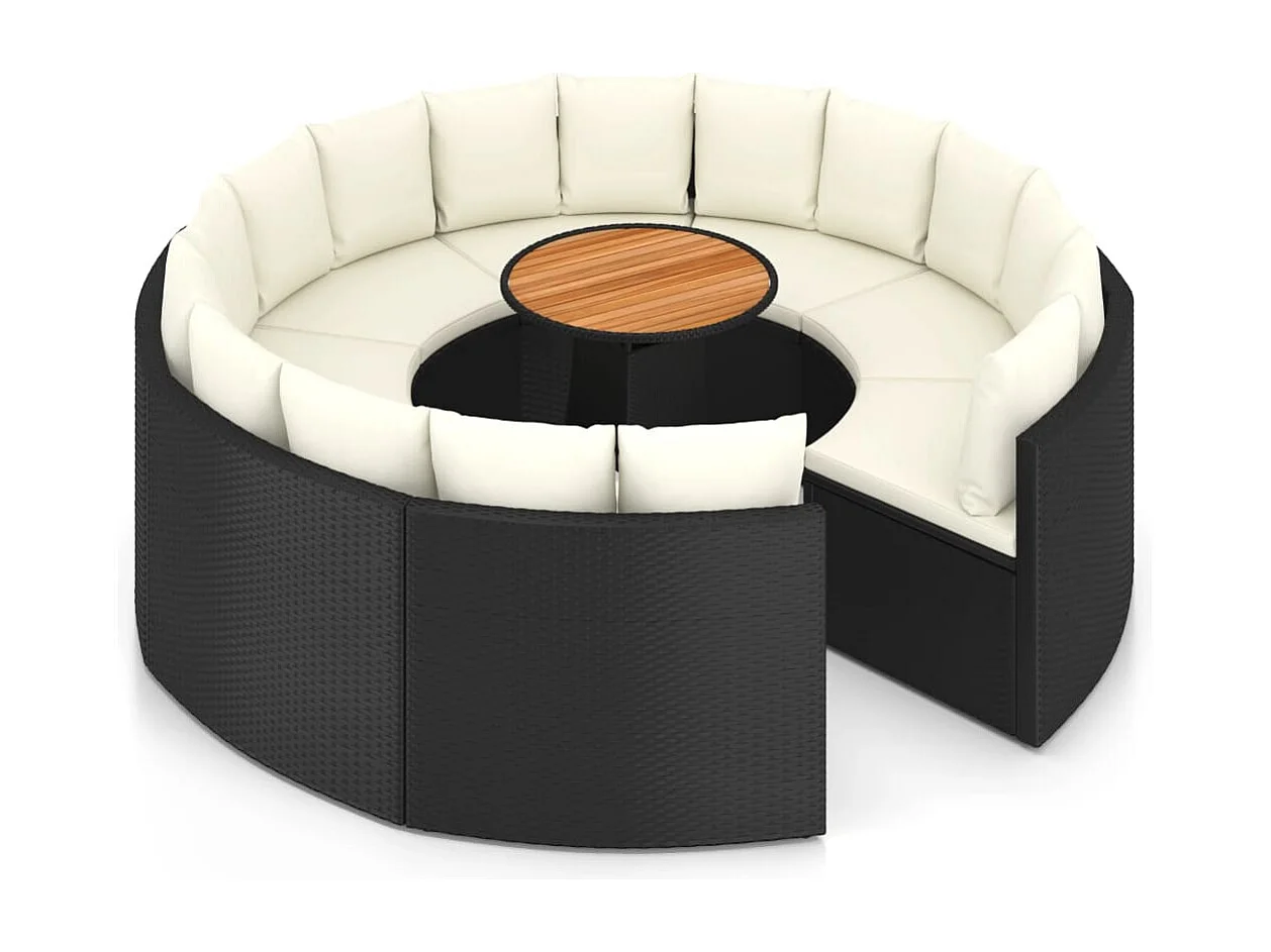 Set Divani da Giardino 9 pz con Cuscini in Polyrattan Nero