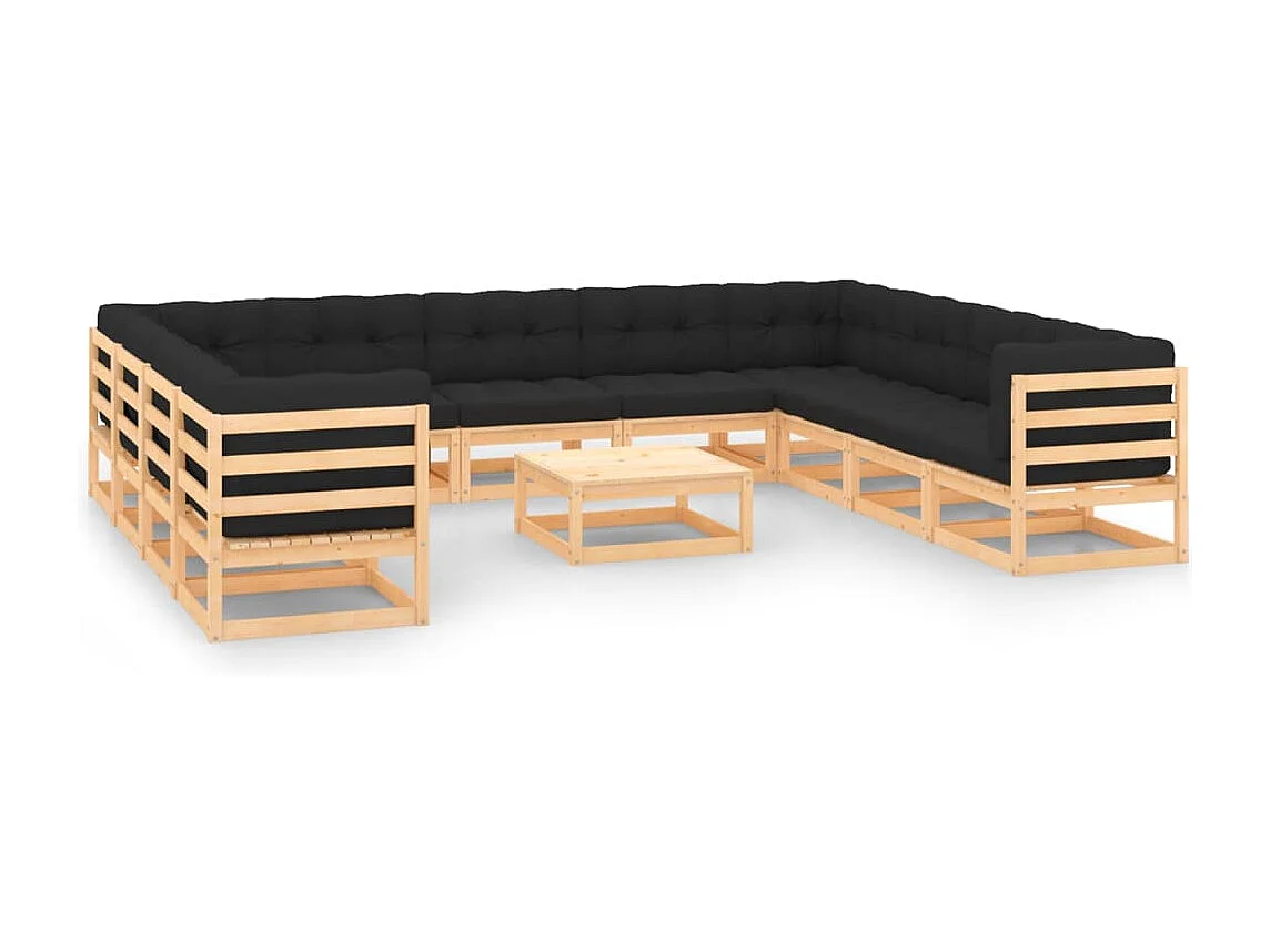 Salon de jardin 12 pcs avec coussins anthracite Pin massif