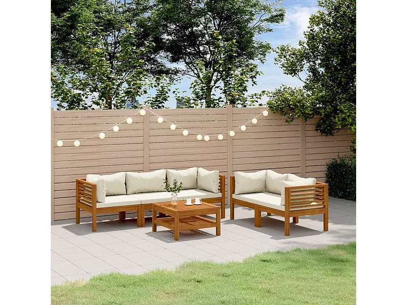 6-tlg. Garten-Lounge-Set mit Creme Kissen Massivholz Akazie