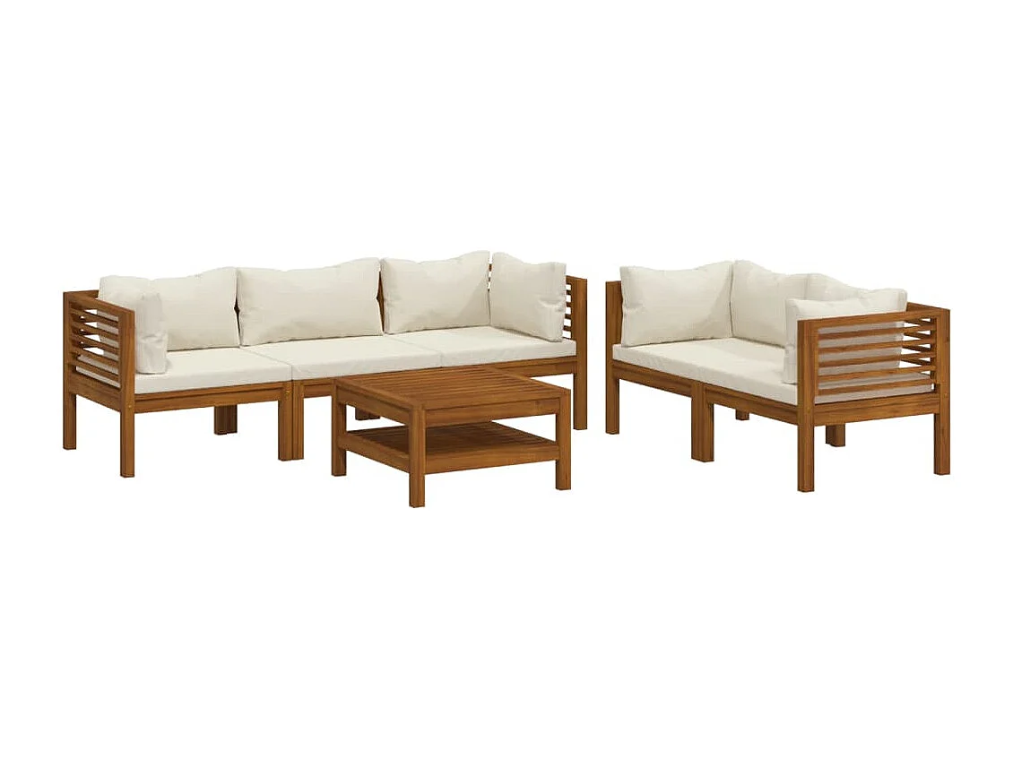 Set Divani da Giardino 6 pz con Cuscini Crema in Legno Acacia