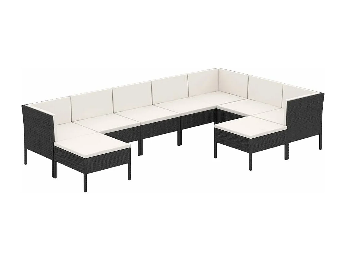 9-tlg. Garten-Lounge-Set mit Auflagen Poly Rattan Schwarz