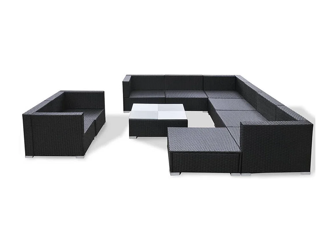 Set muebles de jardín 10 piezas y cojines ratán sintético negro