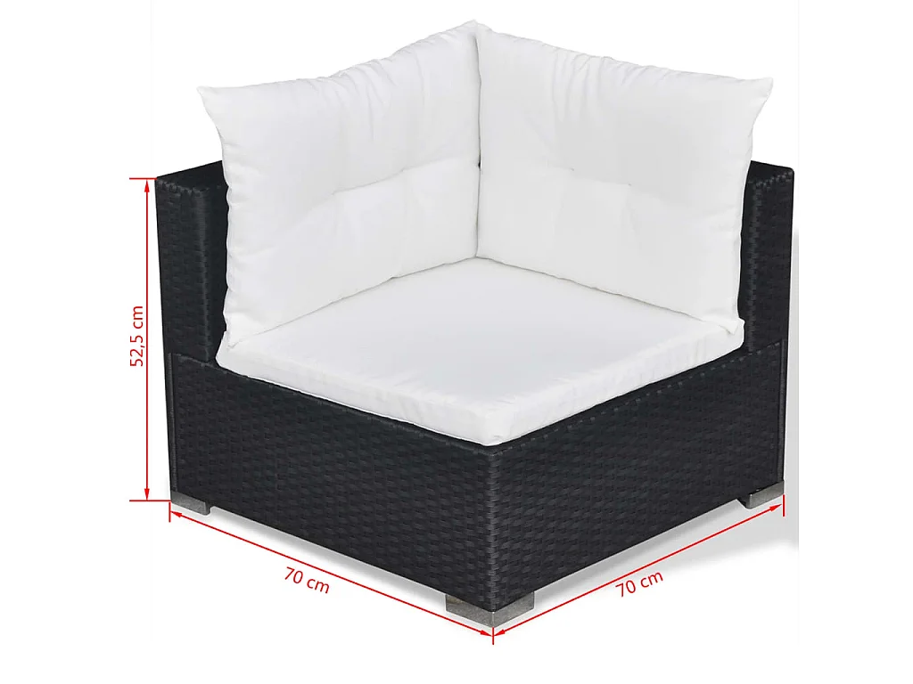 10-delige Loungeset met kussens poly rattan zwart