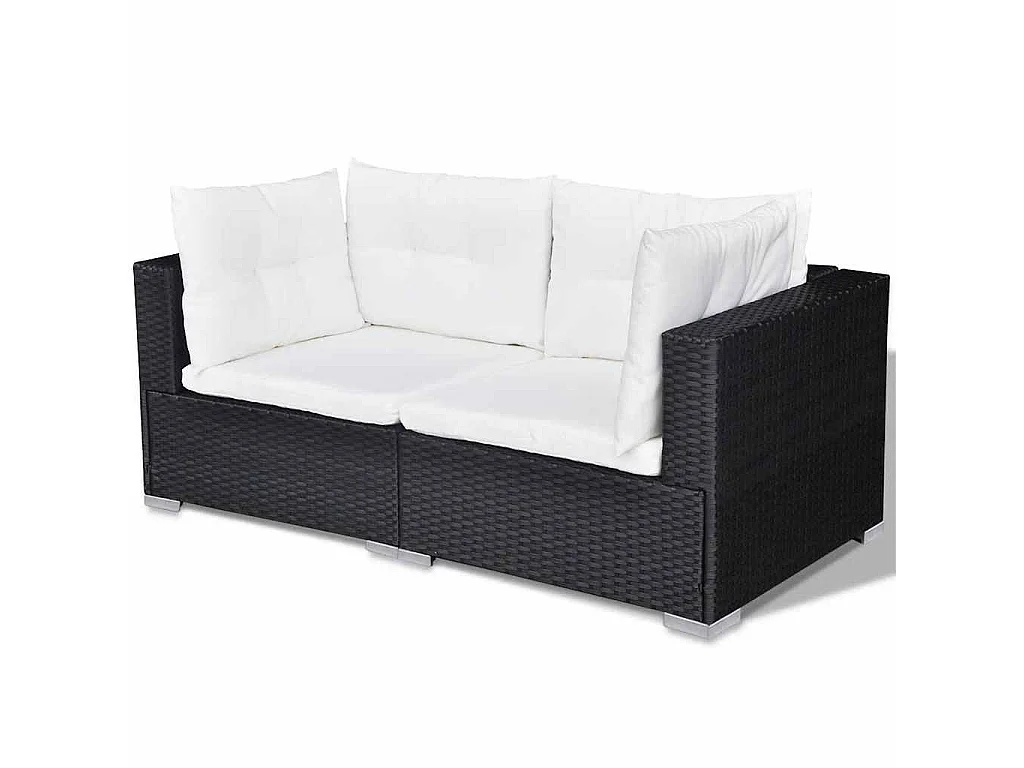 10-delige Loungeset met kussens poly rattan zwart