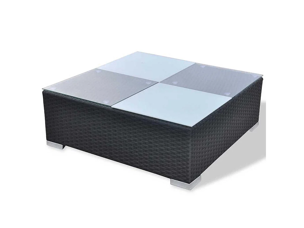10-delige Loungeset met kussens poly rattan zwart