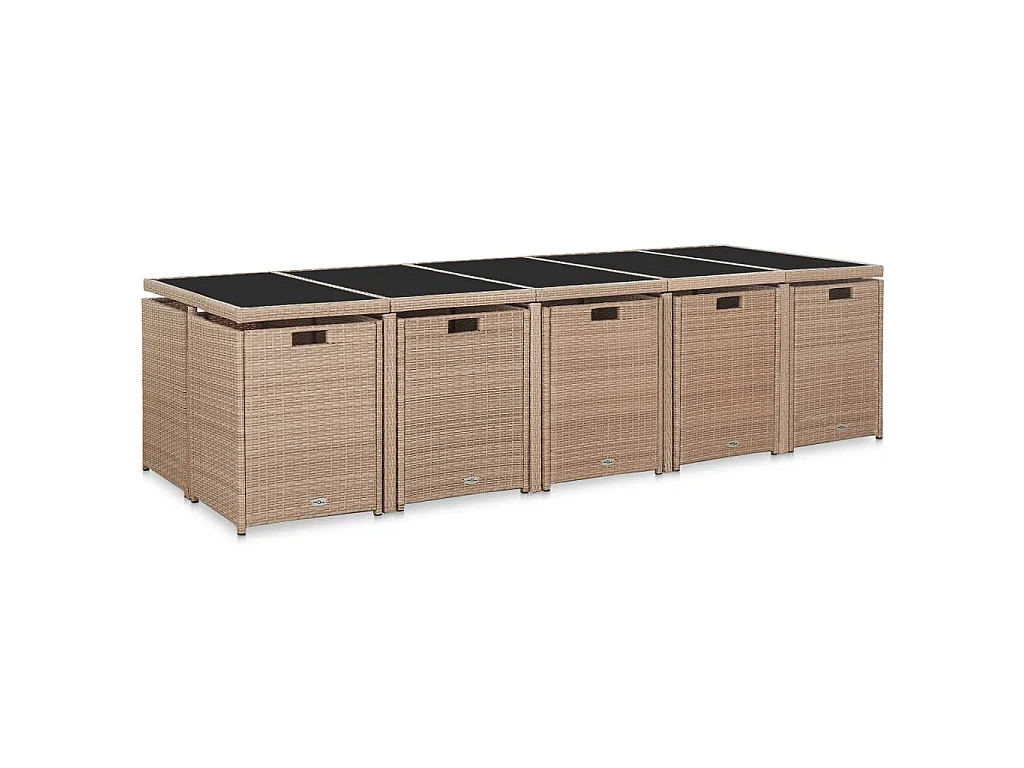 Ensemble à manger d'extérieur avec coussins 15 pcs Rotin Beige